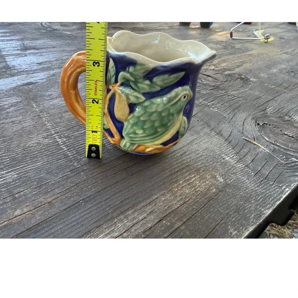 Henriksen Imports Classic Majolica Bird and Pear Handpainted Stoneware Creamer
